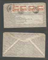 PERU. C. 1950. Cuzco - Switzerland. Multifkd Envelope, Negative Seal Cachet, Provisional Cancel. VF Strike. - Pérou