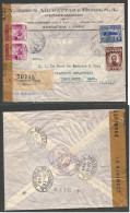 PERU. 1943 (8 Oct) Arequipa - USA, Leominster, Mass (12-16 Oct) Air Registered Censored Multifkd Envelope. Special R-Lab - Pérou