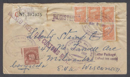 PERU. 1932 (2 May). Pisco - USA / Milw (18 May). Reg Multifkd Taxed Released For Dues + US Postage Due 10cts Tied Arriva - Pérou