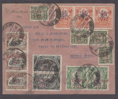 PERU. 1915 (17 Dec). Lima - Argentina (29 Dic). Reg Massive Fkd Env Overprinted Issue Incl Shifted Ones Varieties 14 Sta - Pérou