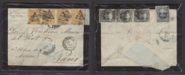 PERU. 1883 (10 April). Lima - France (12 May). Pacific War. Stampless + Fkd Front + Reverse Env / Ovptd Issue. Returned  - Pérou