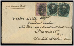 PERU. 1895 (7 June). Lima - USA / Nebraska. Via NY. Fkd Env. 22c Rate / Ovptd Issue. Lovely Item. - Pérou