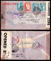 PERU. 1943. LOBITOS - UK. Registr Air / Special Cachet NY Double Censor US + Caribbe British Multifkd Env. - Pérou