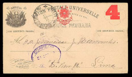 PERU. 1893. Yca / Lima. 4c. Stat Card. Fine Used. - Pérou