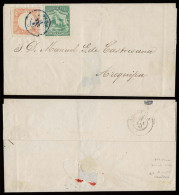 PERU. 1867 (sept). Puno - Arequipa. Dated Docketed Lettersheet, Frnkd 1 Dinero Imperf Rose Embossed Good Margins And Per - Peru