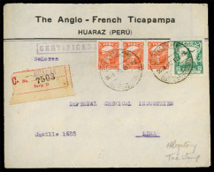 PERU. 1932. Huaras To Lima. Registered Franked Local Env.Special Tax "desocupados" Ship. VF. - Peru