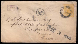 PERU. 1898 (July). Lima To Superior/Nebr/USA (Aug.12). 10c. Yellow Stat.env. Used, Taxed 0.05 + Collect Postage (US). 2  - Peru