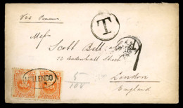 PERU. 1888(May 28th). Cover To London Franked By Pair Of 1886 5c Orange Tied By Oval Mollendo Handstamp In Black. Underp - Peru