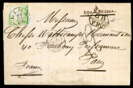 PERU. 1870(July 27th). Entire Letter To France Franked By 1868 1d Green Tied By Lima Cds In Blue. Via Briitish PO At Cal - Peru