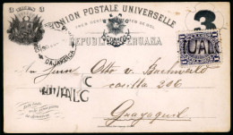PERU. 1893 (28 Jan) PERU - ECUADOR. La Tabina To Guayaquil/Ecuador. 3c Stationery Card + Adtls.1c Purple (Sc 104) Tied " - Pérou