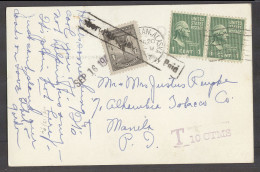 PHILIPPINES. 1947. USA, Alaska - Manila. Prexie Issue Fkd Env Taxed 4c Arrival Postage Due Stamp Tied Aux Cachet. Great  - Philippines