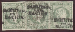 PHILIPPINES. C.1870-1. HPN Ed 20Lº (x3). 1 Real Verde Esmeralda. Tira Horizontal De Tres Buenos Margenes, Mat Juzgado De - Filipinas