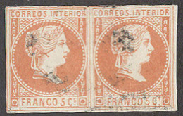 PHILIPPINES. 1858. Ed 7º (x2). 5c Bermellon. Preciosa Pareja Horiz Usado Con Grandes Margenes. Doble Marquilla Roig. - Filipinas