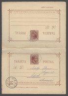 PHILIPPINES. 1890 (18 June). Manila - Erfurt / Alemania (25 Julio). Entero Postal 5c Carmin Doble, Con Llegada Al Frente - Filipinas