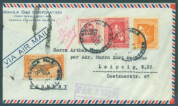 PHILIPPINES. 1938 (5 Oct). Manila Nº2 - Germany (19 Oct). Air Multifkd Env Cachet Par Avion - Hong Kong - Via Air Mail.  - Filipinas