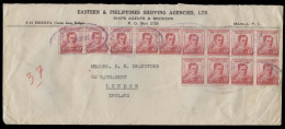 PHILIPPINES. 1936. Manila - UK. Massive Fkd Env Legal Size 2c X 13 Stamps, Oval Pqbt Cachet Dutch Ship SS Zuiderkerk. Tr - Filipinas