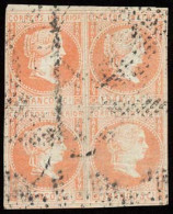 PHILIPPINES. 1861. Ed 9 (4). 5 Cuartos Bermellon Naranja. Bloque De 4 Usado. Buenos Margenes. Precioso Y Rara Plancha. - Philippinen