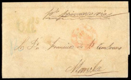 PHILIPPINES. 1850. Cadiz To Manila (7 June). E.with Dep.cds (Cadiz)  And Blue Arrival Charge "6 RS" (xx). Letter Reinfor - Filipinas