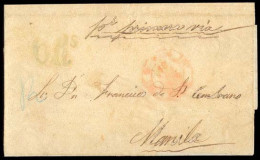 PHILIPPINES. 1850. Cadiz To Manila (7 June). E.with Dep.cds (Cadiz)  And Blue Arrival Charge "6 RS" (xx). Letter Reinfor - Filippine