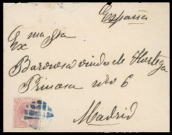 PHILIPPINES. 1893.  Sobre Circulado Con Sello De 10cts A Espana.  Mat. Mudo Circular Azul Inedito. - Filipinas