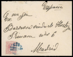 PHILIPPINES. 1893.  Sobre Circulado Con Sello De 10cts A Espana.  Mat. Mudo Circular Azul Inedito. - Filippine