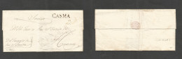 PERU. C. 1820. Casma - Huarmen E Official Mail / Servicio / Juzgado De Paz De Santa. Sobre Ink Pmk "CASMA" + "2rs". Reve - Pérou