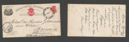 PERU. 1894 (27 Nov) Lima - Germany, Bremen (27 Dic) 4c Red / Black Stat Card, Tied Cds. Fine. - Peru