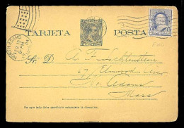 PUERTO RICO. 1904. Entero Postal 2c.Alf.XIII Peso Azul (Periodo Español). Usado Desde Boston/USA Con Franqueo Adicional. - Puerto Rico