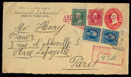 PUERTO RICO. 1911. Arecibo - Francia. EP USA 2c + 4 Sellos Mat Lineal En Rojo Arecibo. Carta Certificada. Espectacular. - Puerto Rico