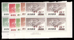 RYUKYU ISLANDS. 1959. Airs. Ovptd Playing Flute. Sc C 14/19. Complete Mint Set Of 4 With IMPRINTS, Corner Of Sheet. Cat  - Ryukyu Islands