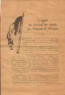 Tract, L Appel Du General De Gaulle Aux Français De L Empire - Documenti