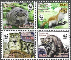 TAJIKISTAN, 2022, MNH,  WWF, FAUNA, FELINES, MANUL, WILD CATS, FISH, 4v - Neufs