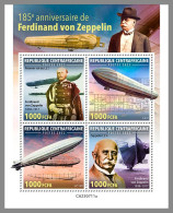 CENTRAL AFRICAN 2023 MNH Ferdinand Von Zeppelin Airship M/S – OFFICIAL ISSUE – DHQ2412 - Zeppeline