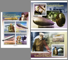 CENTRAL AFRICAN 2023 MNH Ferdinand Von Zeppelin Airship M/S+2S/S – OFFICIAL ISSUE – DHQ2412 - Zeppeline