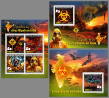 CENTRAL AFRICAN 2023 MNH Nipah Virus In India Red Cross Rotes Kreuz M/S+2S/S – OFFICIAL ISSUE – DHQ2412 - Red Cross