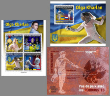 CENTRAL AFRICAN 2023 MNH Olga Kharlan Sabre Fencer Säbelfechterin M/S+2S/S – OFFICIAL ISSUE – DHQ2412 - Fencing