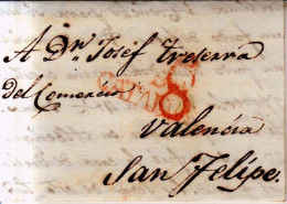 Año 1832 Prefilatelia Carta A San Felipe Marca B Cataluña  Y Porteo 8 - ...-1850 Prephilately