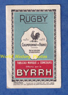 Dépliant Avec Carte Postale à Détacher - RUGBY - Championnat De France 1932 / 1933 - Pub BYRRH - Coq - Equipe - Rugby