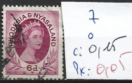 RHODESIE & NYASALAND 7 Oblitéré Côte 0.15 € - Rhodesië & Nyasaland (1954-1963)