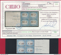 1925 SAN MARINO, Tasse N° 20a 10 Cent. Azzurro  MNH/** SOVRASTAMPA CAPOVOLTA - Otros & Sin Clasificación