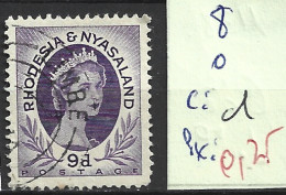RHODESIE & NYASALAND 8 Oblitéré Côte 1 € - Rhodesien & Nyasaland (1954-1963)