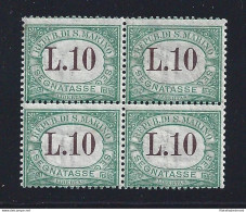 1924 SAN MARINO, Segnatasse N° 18 10 Lire Verde QUARTINA MNH/** - Otros & Sin Clasificación