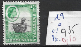 RHODESIE & NYASALAND 19 Oblitéré Côte 0.35 € - Rodesia & Nyasaland (1954-1963)