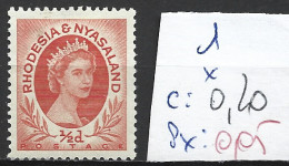 RHODESIE & NYASALAND 1 * Côte 0.1520 € - Rhodesië & Nyasaland (1954-1963)