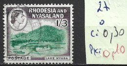 RHODESIE & NYASALAND 27 Oblitéré Côte 0.30 € - Rodesia & Nyasaland (1954-1963)