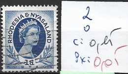 RHODESIE & NYASALAND 2 Oblitéré Côte 0.15 € - Rhodesia & Nyasaland (1954-1963)