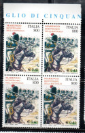 ITALIA REPUBBLICA ITALY REPUBLIC 2000 BICENTENARIO DELLA BATTAGLIA DI MARENGO BATTLE LIRE 800 € 0,41 QUARTINA BLOCK  MNH - 1991-00: Mint/hinged