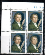 ITALIA REPUBBLICA ITALY REPUBLIC  2000 ANTONIO SALIERI LIRE 4.800 € 2,48 QUARTINA ANGOLO DI FOGLIO  MNH - 1991-00: Mint/hinged