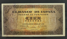 ESPAÑA. EDIFIL 32. 100 PTAS 20 DE MAYO DE 1938 SERIE A. CONSERVACIÓN MBC. - 25 Pesetas