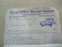 Facture Ancienne 1958 GARAGE GILBERT BOSSUYT-BRUYNEEL à Oudenaarde (dessin Citroën) - 1950 - ...